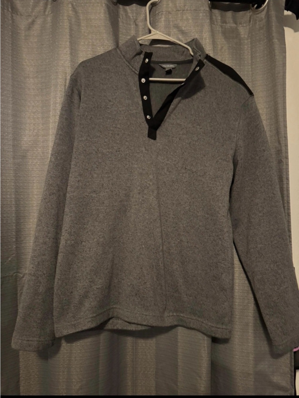 Van Heusen Men's Grey Zip-Front Knit Sweater with Black Trim
